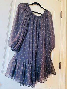 Moda International Lavender Sheer Polka Dot Peasant Dress Sz S